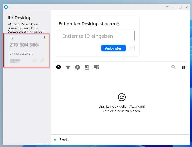 RustDesk eigene ID und Einmalpasswort anzeigen und übermitteln
